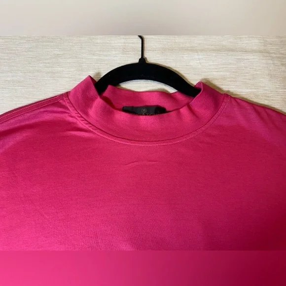 Men’s Bugatchi High Neckline Short Sleeve 100% Cotton Pink Medium - Picture 5 of 15